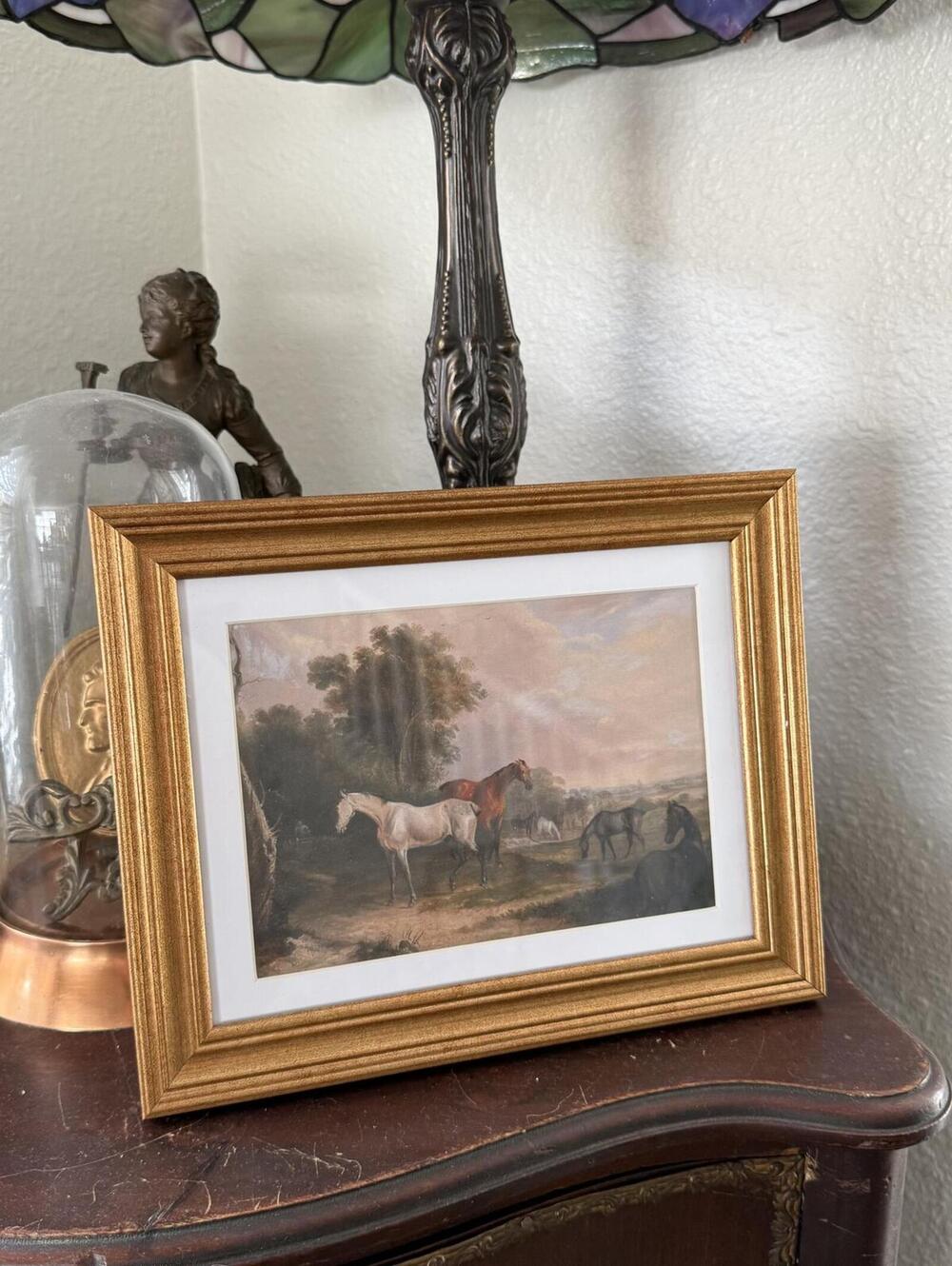 Vintage Style Horses Landscape Scenery Art Print Framed